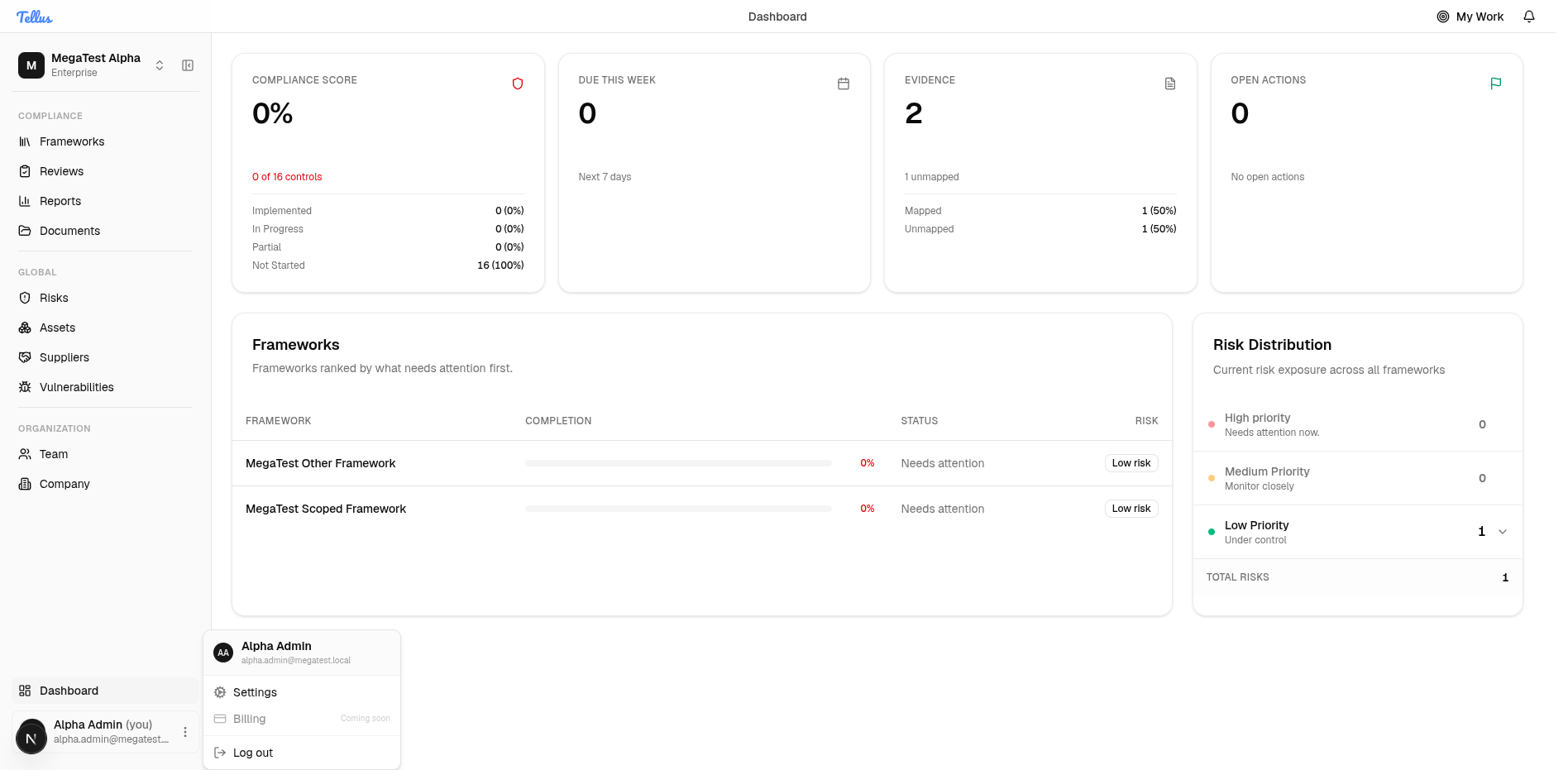The account menu