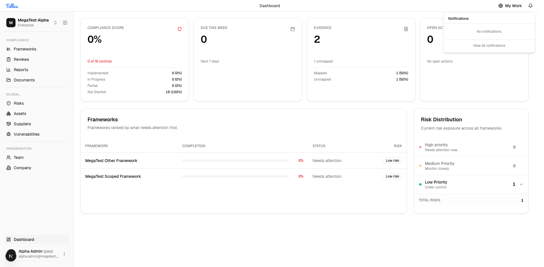 The notifications popover
