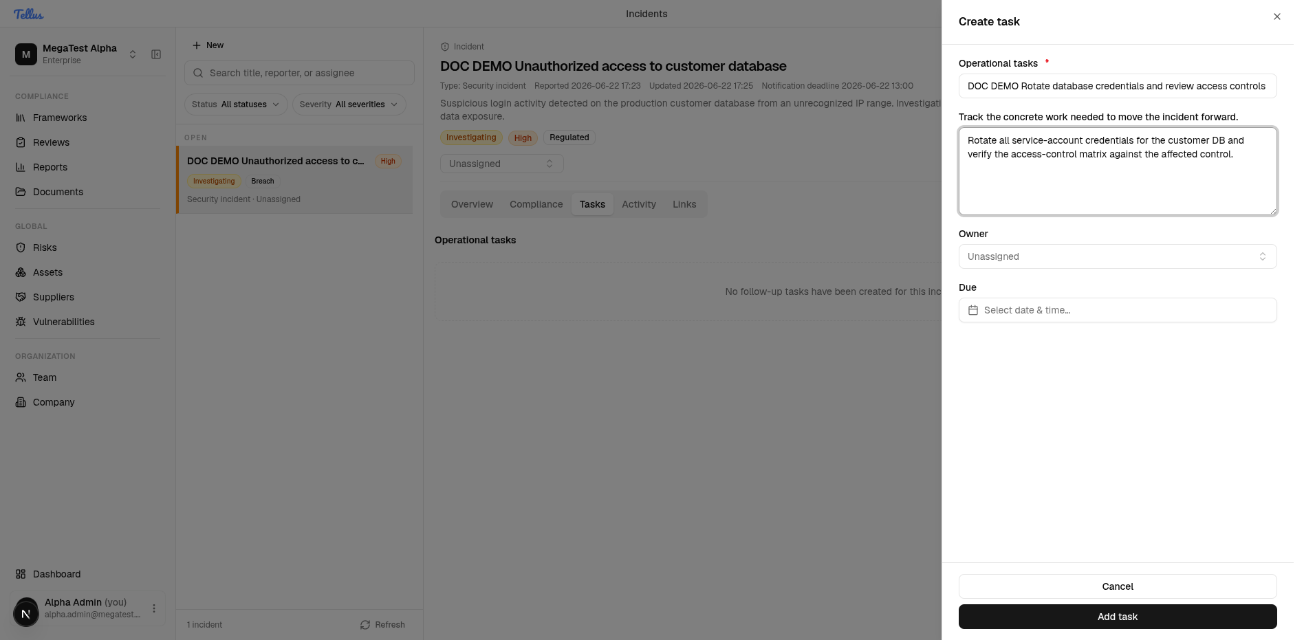 Create task dialog with title and detail filled