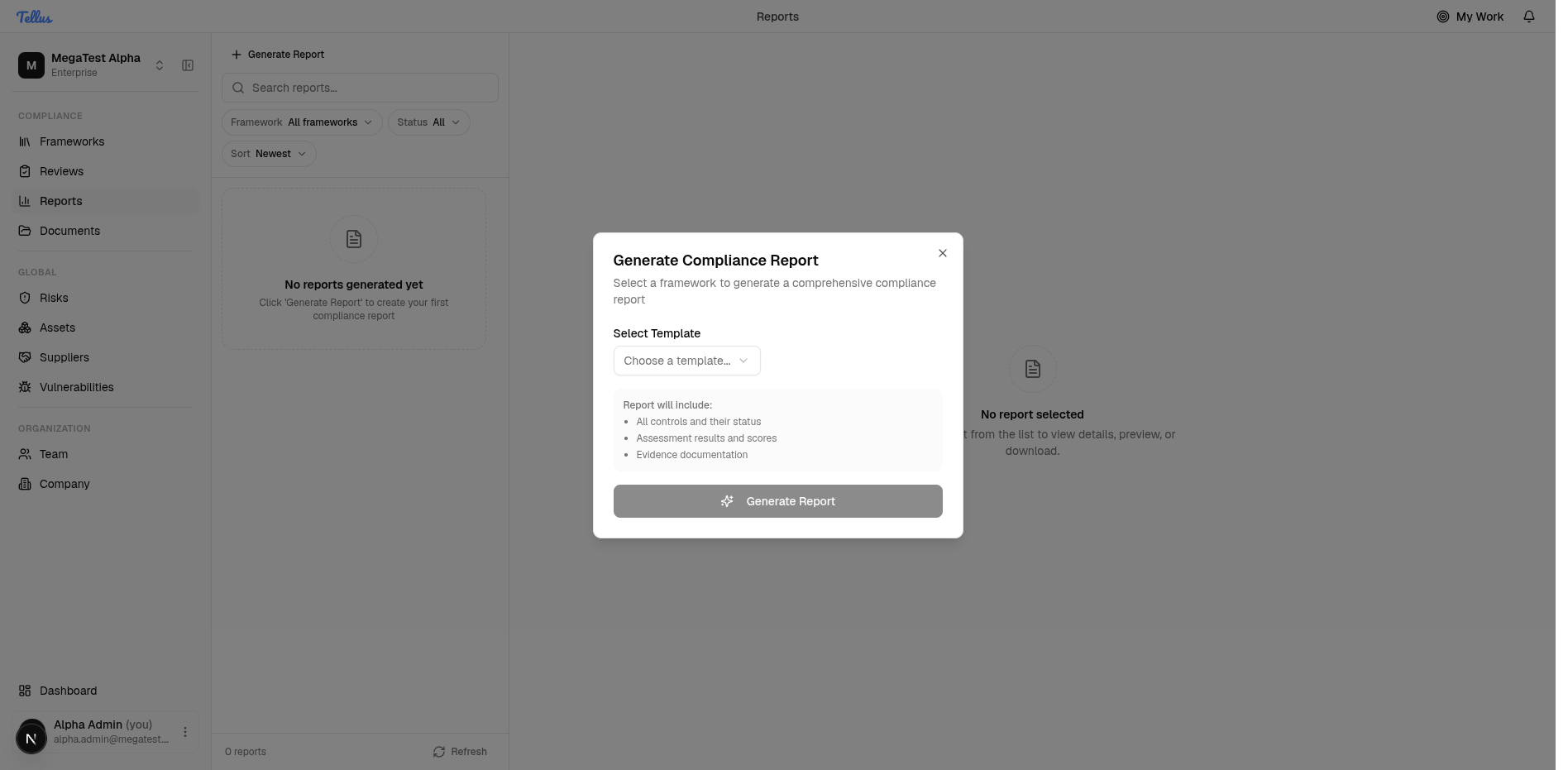 The Generate Compliance Report dialog
