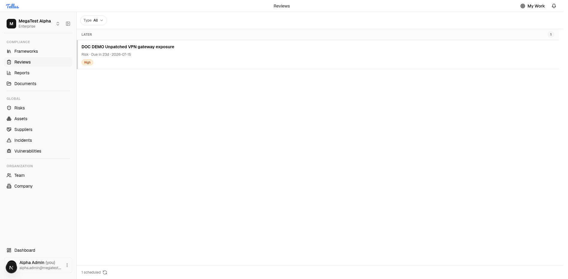 The Reviews queue with one scheduled item