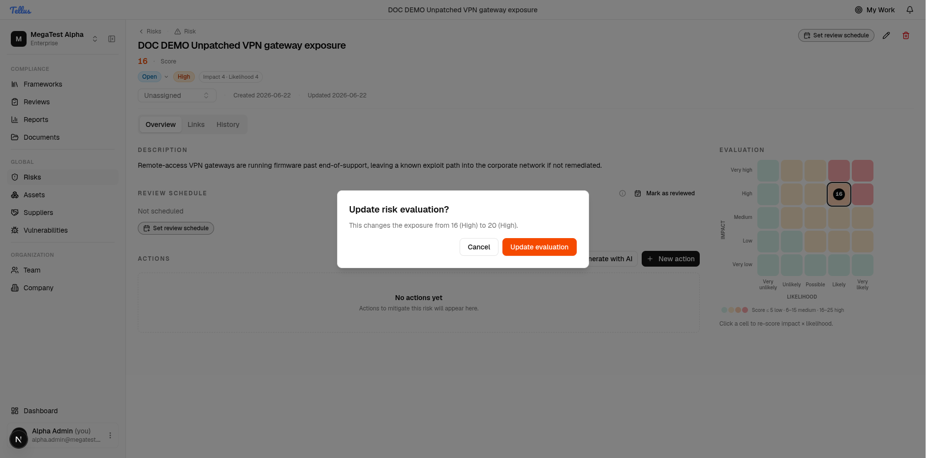 The re-score confirmation showing the before/after exposure