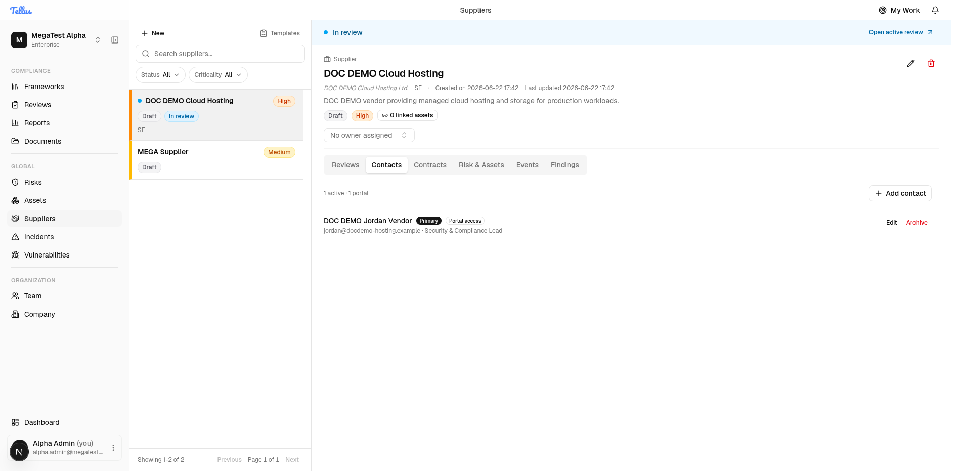 Contacts tab with a primary portal contact