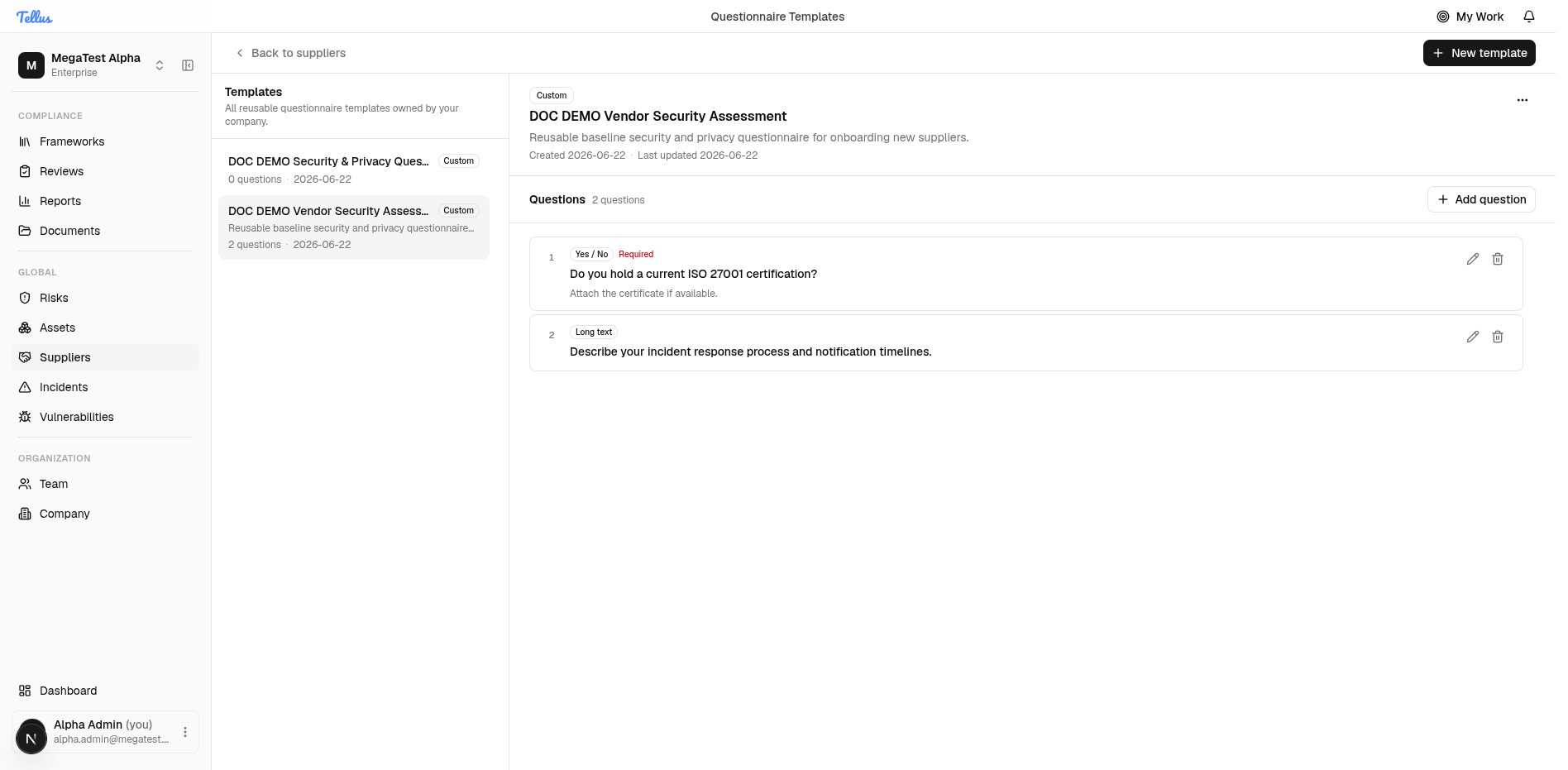 Questionnaire Templates library